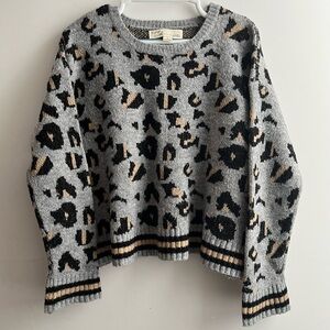 Vintage Havana Leopard Print Gray Knit Sweater | Cozy Pullover M